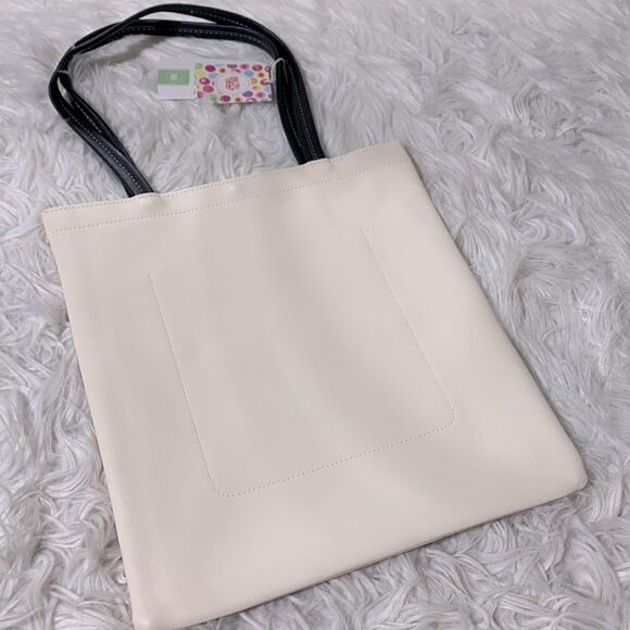 KURHN novelty print tote bag pink/cream magnetic closure slip pocket - Picture 2 of 6